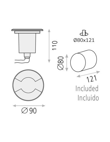 Empotrable LED exterior suelo aluminio Indus con 2 Luces  GU10 8W IP67 medidas