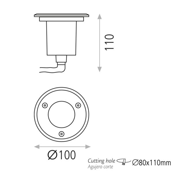 Empotrable LED exterior suelo Nemo Acero Inoxidable GU10 8W IP67 medidas