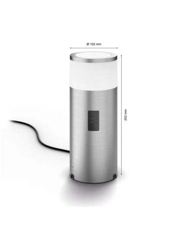 Baliza exterior LED inteligente Calla cromo mate 8W medidas producto