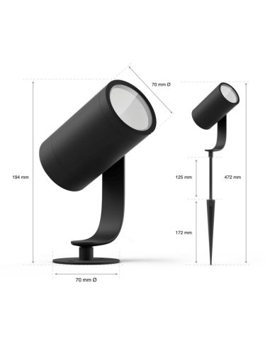 Pack de 3 Focos LED inteligentes Lily uso exterior 8W medidas producto