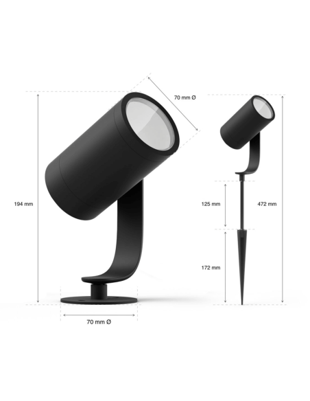 Pack de 3 Focos LED inteligentes Lily uso exterior 8W medidas producto