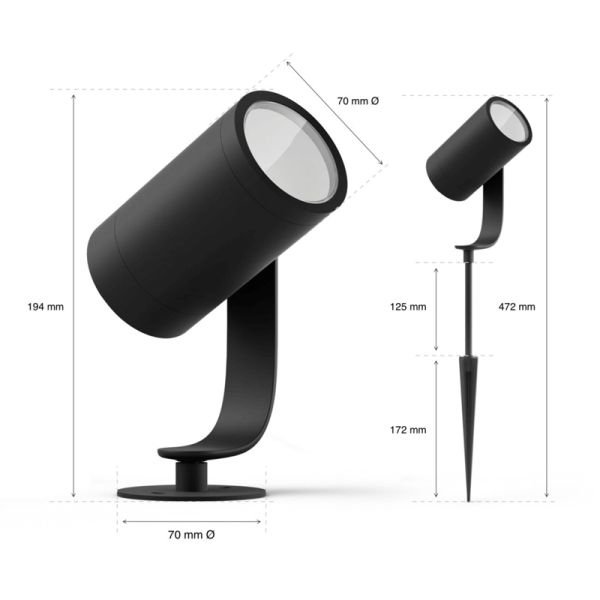 Pack de 3 Focos LED inteligentes Lily uso exterior 8W medidas producto