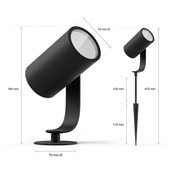 Projetor externo extensível LED Lily black 8W medidas do produto