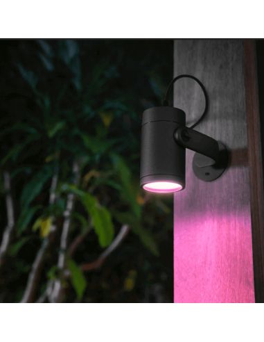 Foco LED extensible para exterior Lily negro caja producto detalle luz encendida