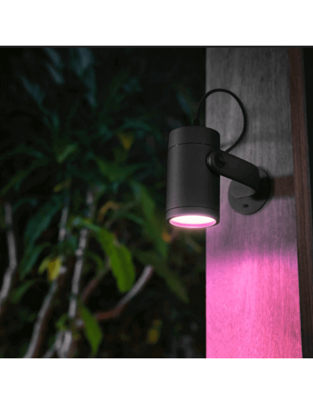 Foco LED extensible para exterior Lily negro caja producto detalle luz encendida