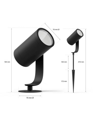 Foco LED extensible para exterior Lily negro caja producto medidas producto
