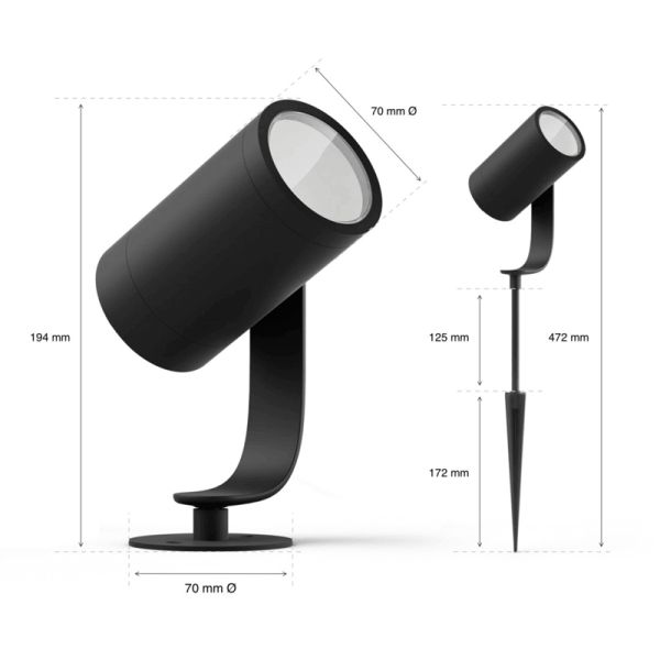 Foco LED extensible para exterior Lily negro caja producto medidas producto