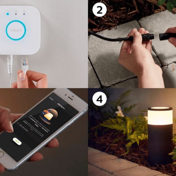 Baliza LED exterior inteligente Calla, set extensión Negro como conectar