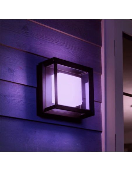 Aplique pared LED exterior inteligente Econic cuadrado 15W luz rosa