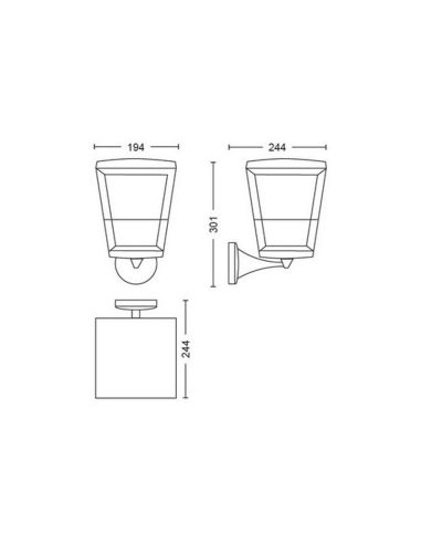 Lâmpada de parede LED inteligente Econic exterior IP44 15W medidas do produto