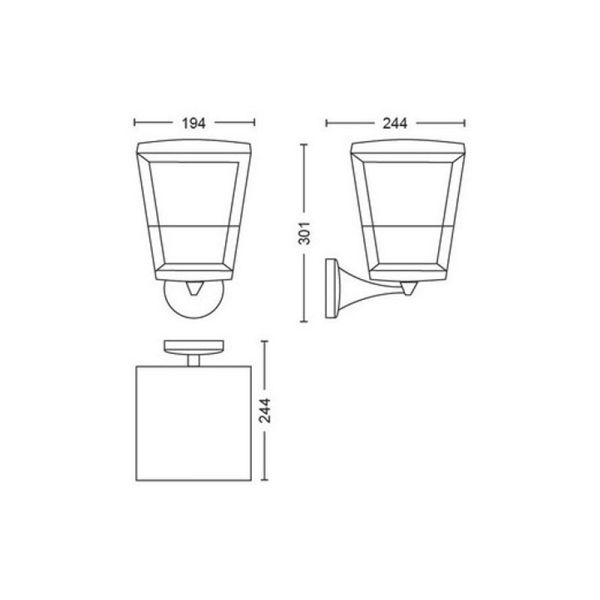 Lâmpada de parede LED inteligente Econic exterior IP44 15W medidas do produto