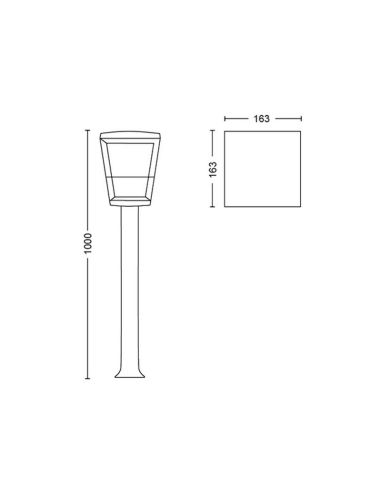 Lámpara de Poste para Jardín LED Negro Econic 15W IP44 medidas producto