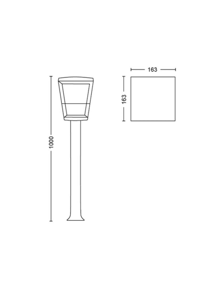 Lámpara de Poste para Jardín LED Negro Econic 15W IP44 medidas producto