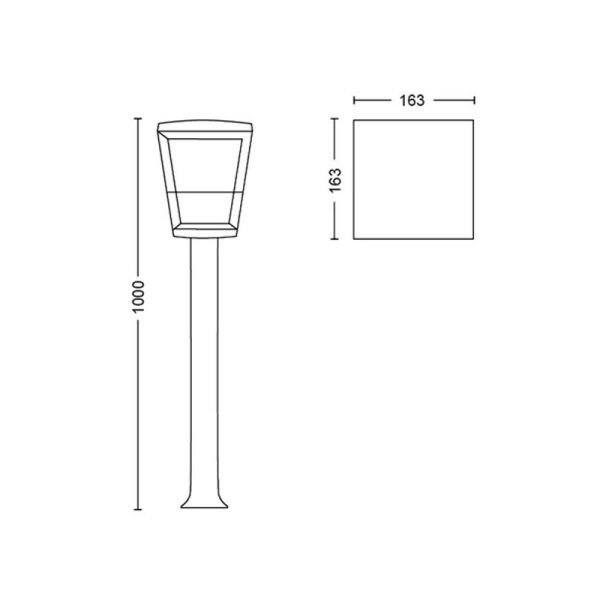 Lampadaire de Jardin LED Noir Econic 15W IP44 mesures du produit