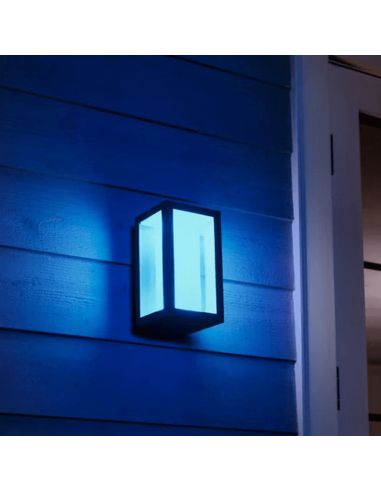 Aplique de pared LED exterior Negro Impress rectangular 15W luz azul