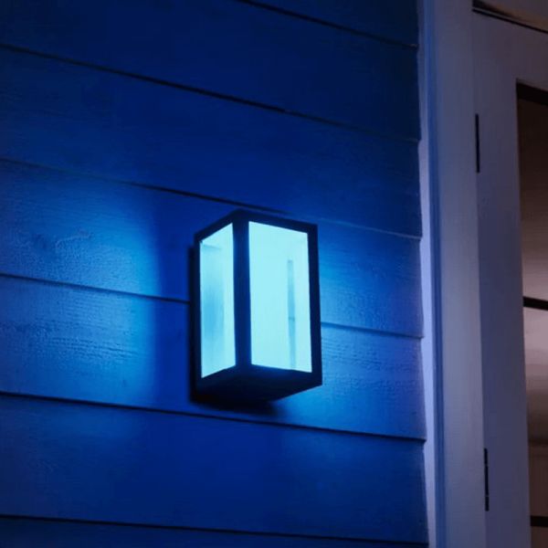 Aplique de pared LED exterior Negro Impress rectangular 15W luz azul