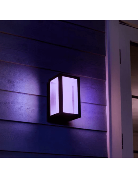 Aplique de pared LED exterior Negro Impress rectangular 15W luz rosa