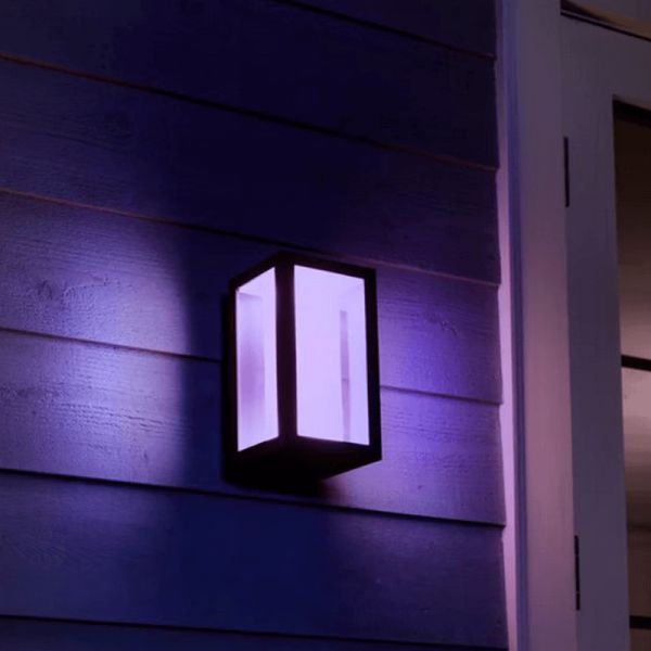 Aplique de pared LED exterior Negro Impress rectangular 15W luz rosa