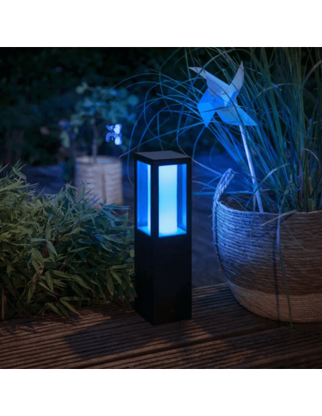 Baliza LED exterior Impress negro con set de extensión luz azul | LeonLeds