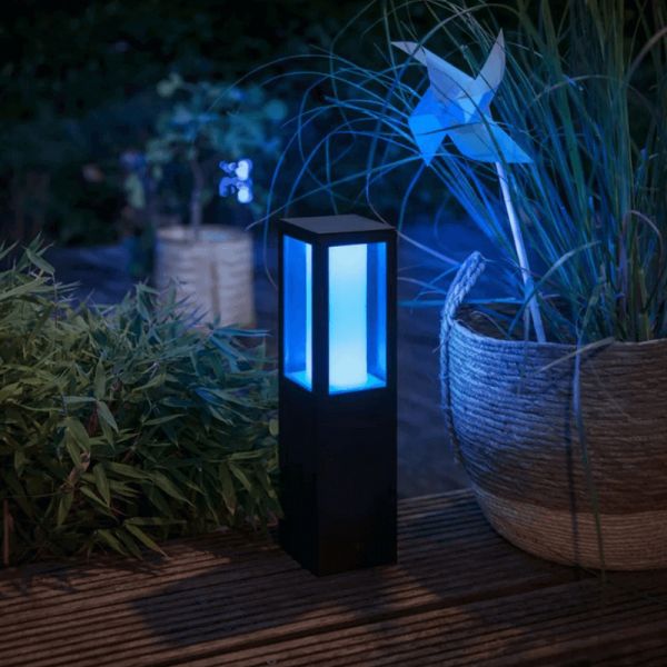 Baliza LED exterior Impress negro con set de extensión luz azul | LeonLeds