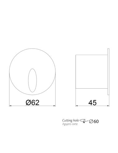 Mesures de l'applique murale LED extérieure encastrée Orion 3000K 3W 60Lm IP65