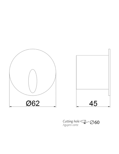 Foco empotrable LED exterior de pared Orion 3000K 3W 60Lm IP65 medidas