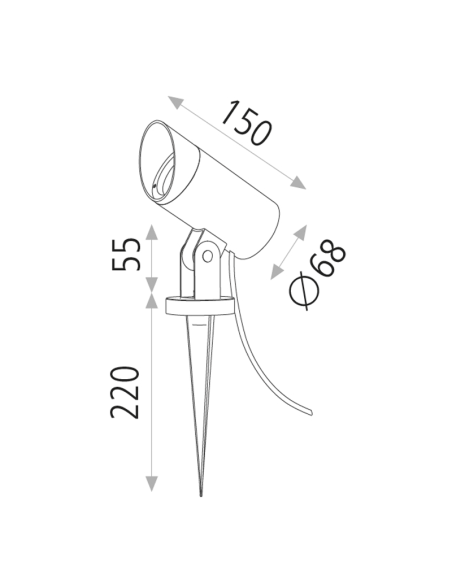 Farol LED com ponta Seiren antracite GU10 8W IP65 medidas
