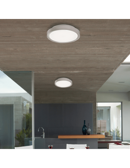 Plafonnier LED d'extérieur, gris tilleul, 3000K, 15W, 1750Lm, IP65, avec et sans capteur de présence ambiante