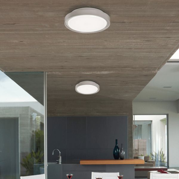 Plafonnier LED d'extérieur, gris tilleul, 3000K, 15W, 1750Lm, IP65, avec et sans capteur de présence ambiante