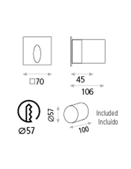 Encastré extérieur LED Virgo anthracite 3000K, 3W 60Lm Mesures IP65