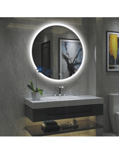 Miroir avec lumière LED ronde Petra, bouton tactile 43W 3000K 3063Lm environnement IP44