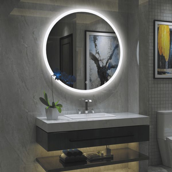 Miroir avec lumière LED ronde Petra, bouton tactile 43W 3000K 3063Lm environnement IP44