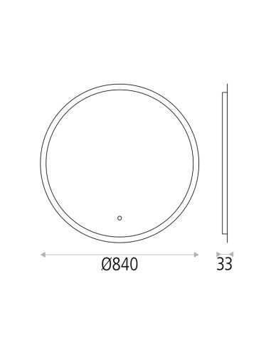 Miroir avec lumière LED ronde Petra, bouton tactile 43W 3000K 3063Lm mesures IP44