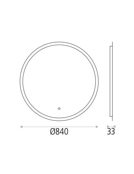Miroir avec lumière LED ronde Petra, bouton tactile 43W 3000K 3063Lm mesures IP44