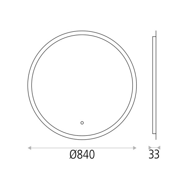 Miroir avec lumière LED ronde Petra, bouton tactile 43W 3000K 3063Lm mesures IP44