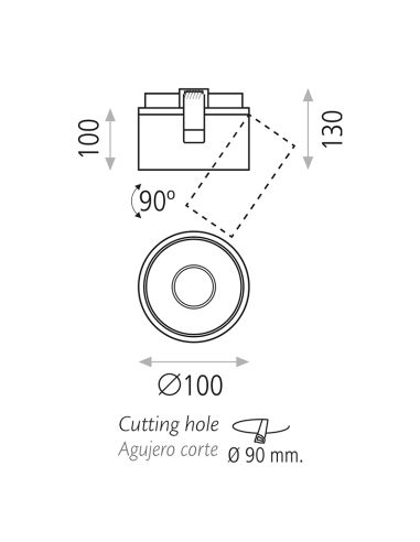 Foco ajustável embutido Apex branco ou preto 13W 3000K 891Lm medidas