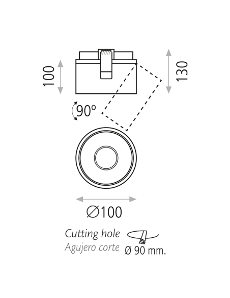 Foco ajustável embutido Apex branco ou preto 13W 3000K 891Lm medidas