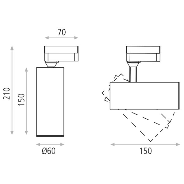 Spot sur rail rond orientable Budelli Blanc GU10 8W Mesures universelles triphasées
