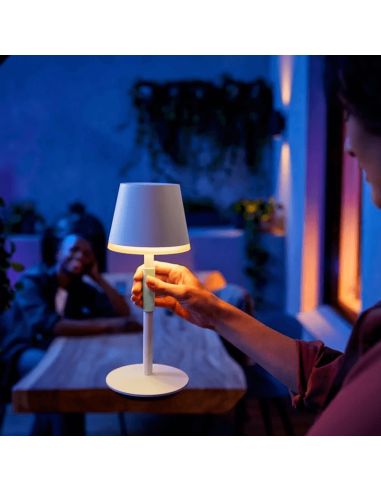 Lámpara de mesa portátil LED inteligente Hue Go blanco encendido