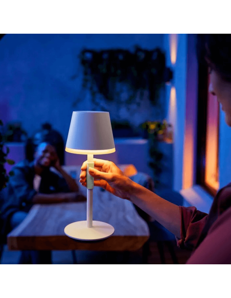 Lámpara de mesa portátil LED inteligente Hue Go blanco encendido