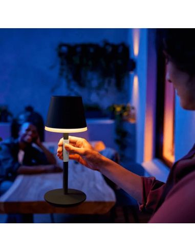 Lámpara de mesa portátil LED inteligente Hue Go negro-gris encendida
