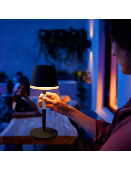 Lámpara de mesa portátil LED inteligente Hue Go negro-gris encendida