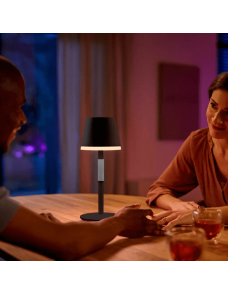 Lámpara de mesa portátil LED inteligente Hue Go negro-gris foto ambiente