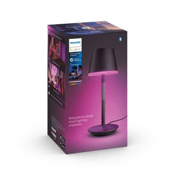 Lámpara de mesa portátil LED inteligente Hue Go negro-gris caja producto
