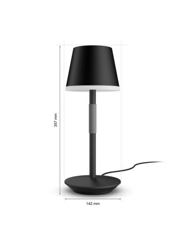 Lampe de table portable Hue Go Smart LED Noir-Gris Dimensions du produit