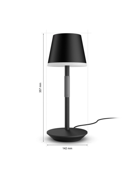 Lámpara de mesa portátil LED inteligente Hue Go negro-gris medidas producto
