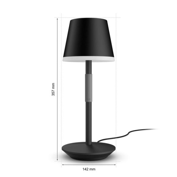 Lámpara de mesa portátil LED inteligente Hue Go negro-gris medidas producto