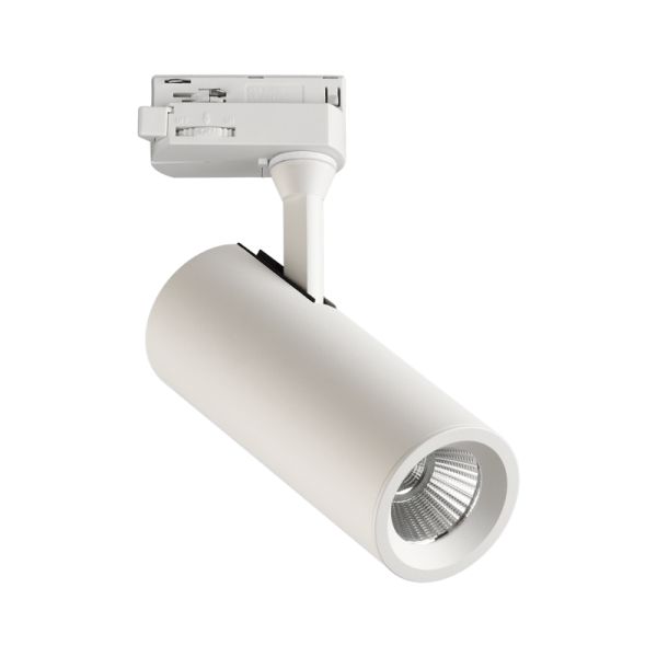 Spot sur rail rond orientable Isquia Blanc en 13W ou 27W 3000K Triphasé universel