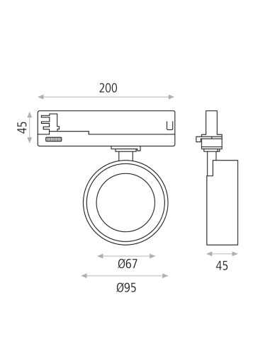 Spot sur rail rond orientable Mako blanc 20W 3000K 1875Lm mesures