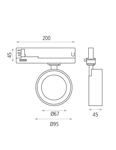 Foco Carril orientable redondo Mako blanco 20W 3000K 1875Lm medidas